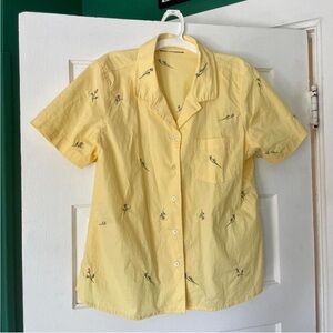 vintage yellow button-down with embroidered flowers